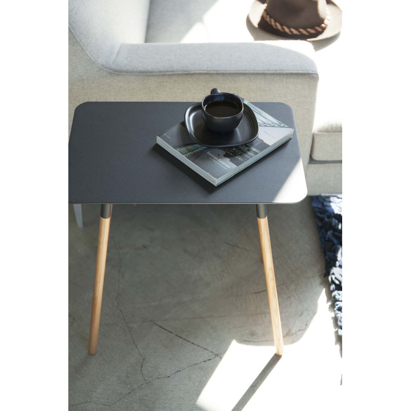Yamazaki Home Modern Rectangular Side Table For Living Room Or Small Bedside Steel + Wood End ...